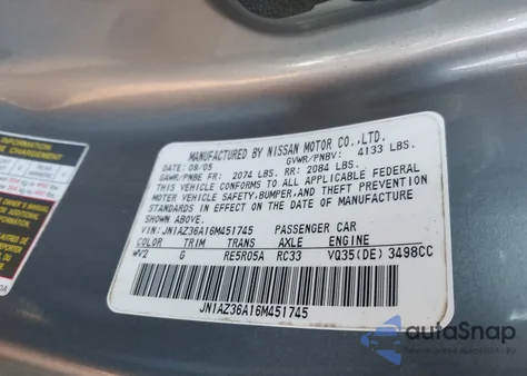 2006 Nissan 350Z Touring from USA, damaged, VIN JN1AZ36A16M451745